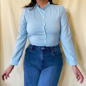 SOLD Vintage 70s Blue Ruffle Victorian Blouse